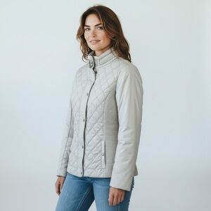 Spanner Quilted Puffer Jacket Silver Metallic Dove Grey Size Medium